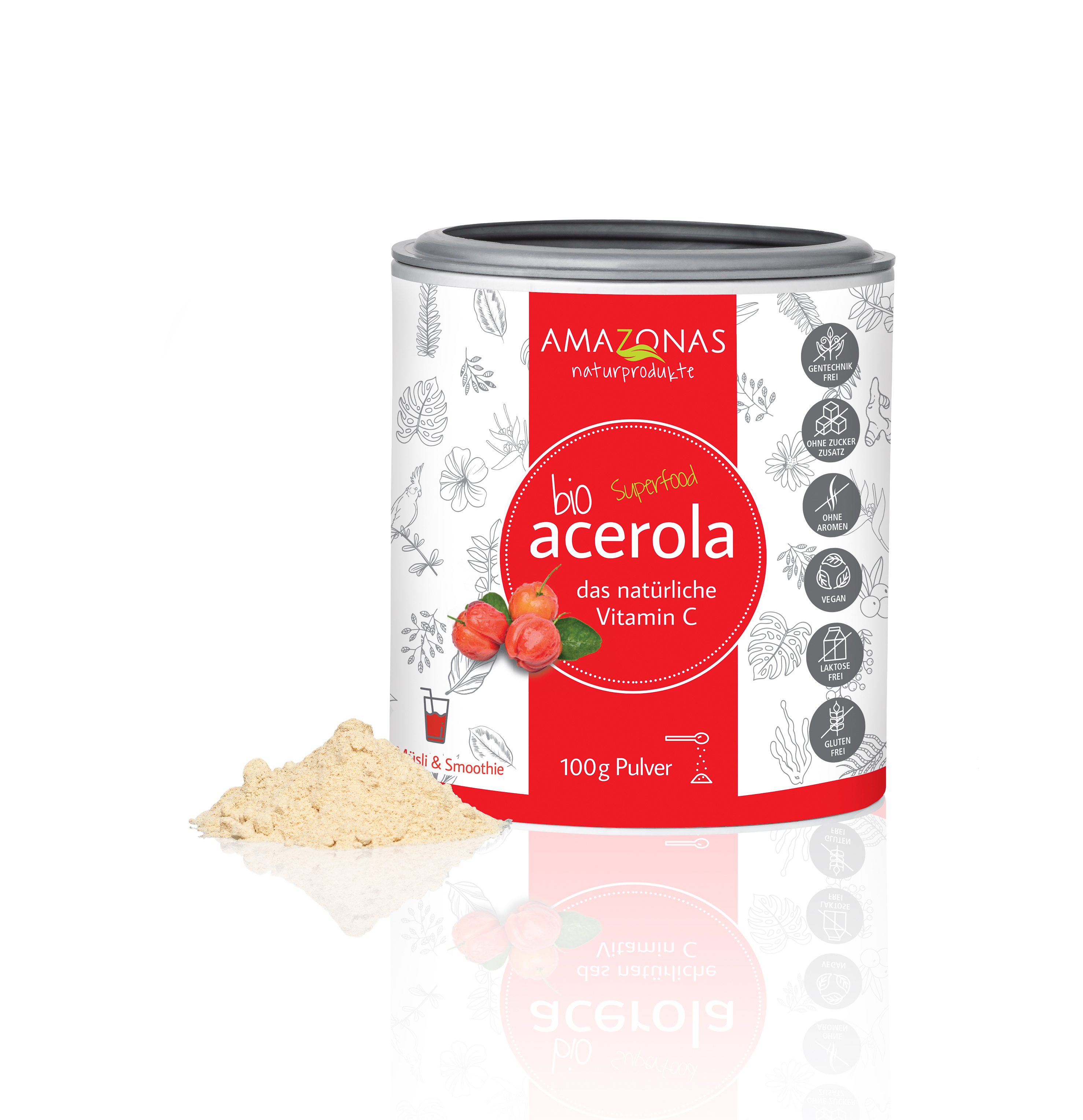 BIO Acerola Vitamin C Fruchtpulver, mit 17% natürlichem Vitamin C, 100g