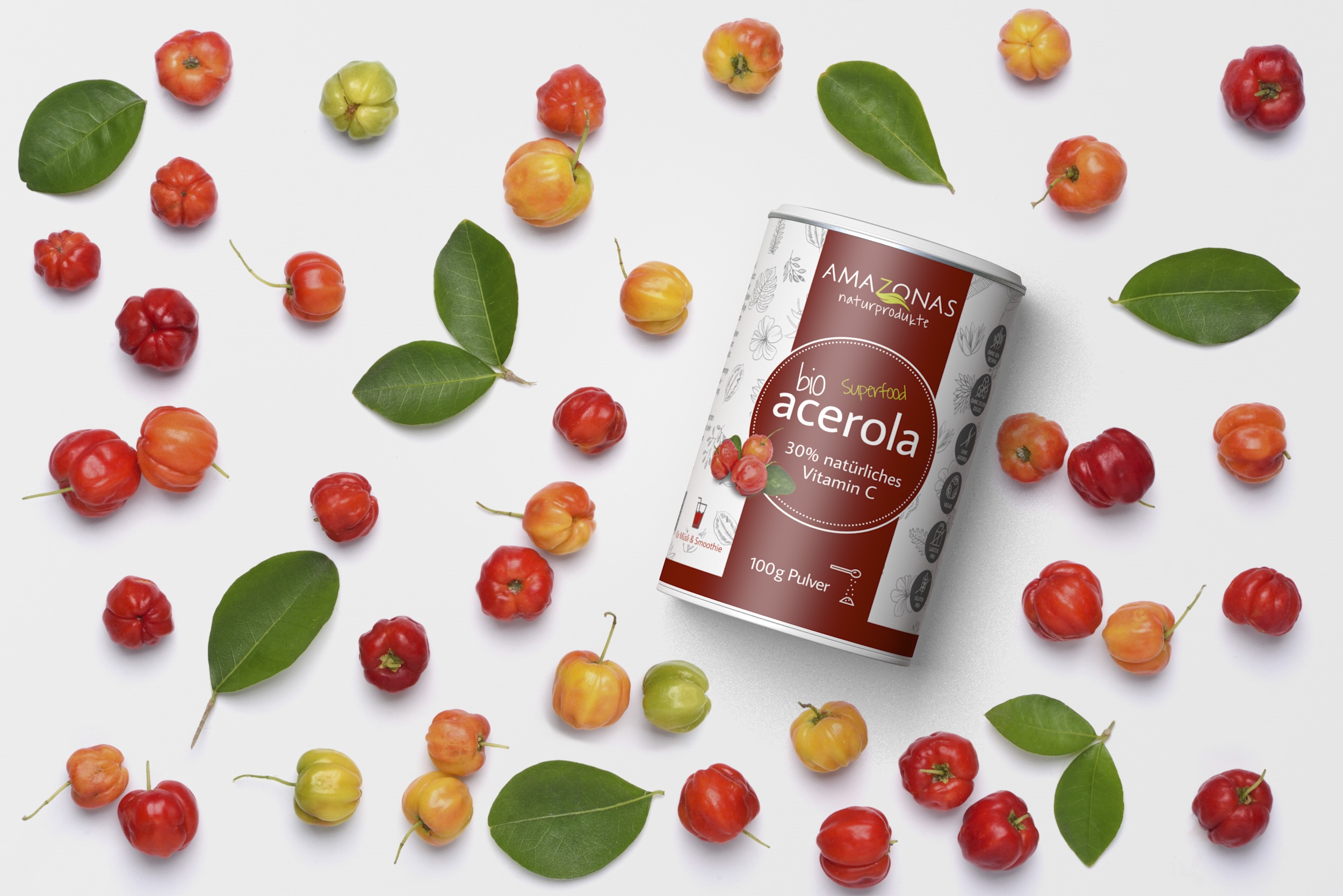 BIO Acerola Vitamin C Fruchtpulver, 100% pur, gefriergetrocknet mit 30% natürlichem Vitamin C