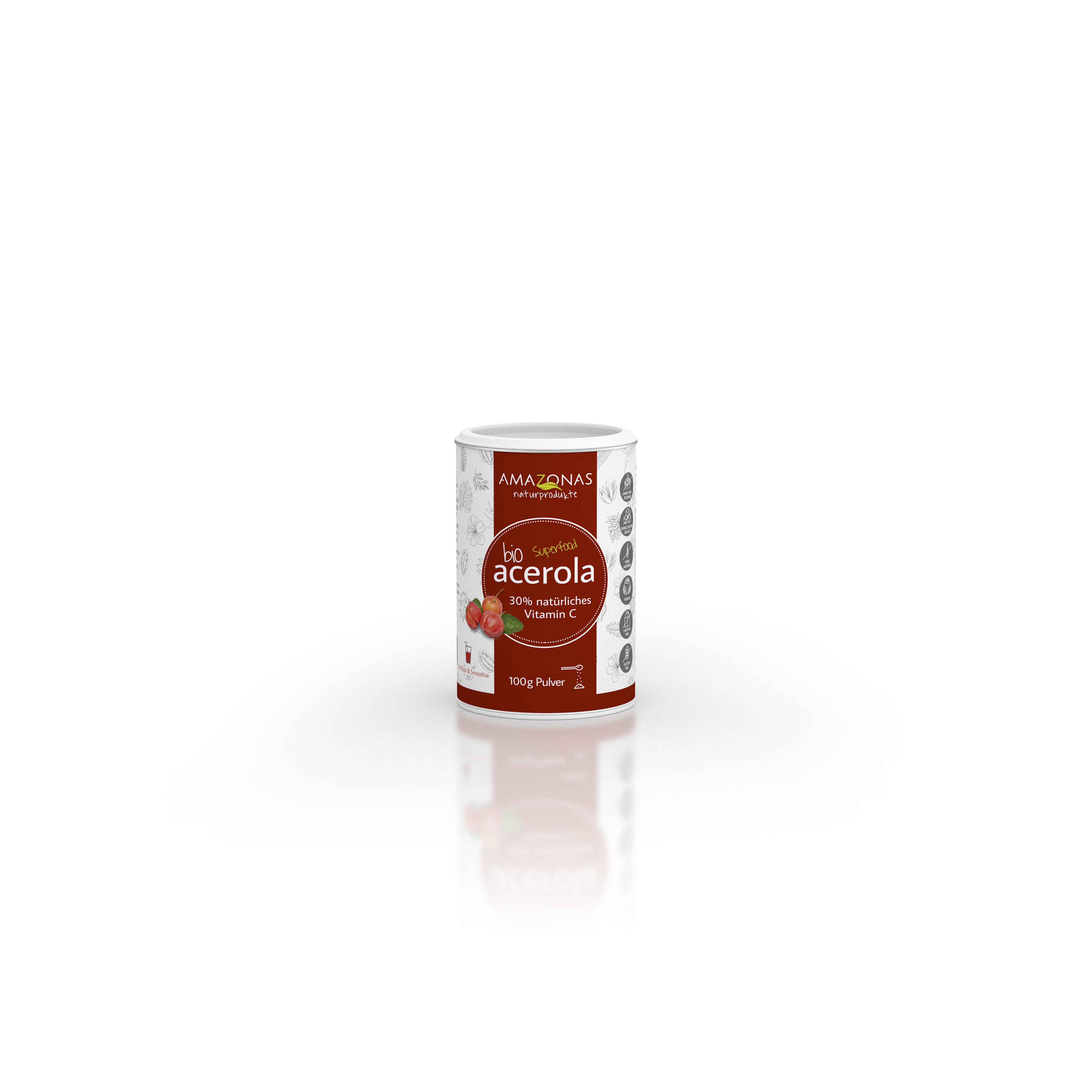 BIO Acerola Vitamin C Fruchtpulver, 100% pur, gefriergetrocknet mit 30% natürlichem Vitamin C
